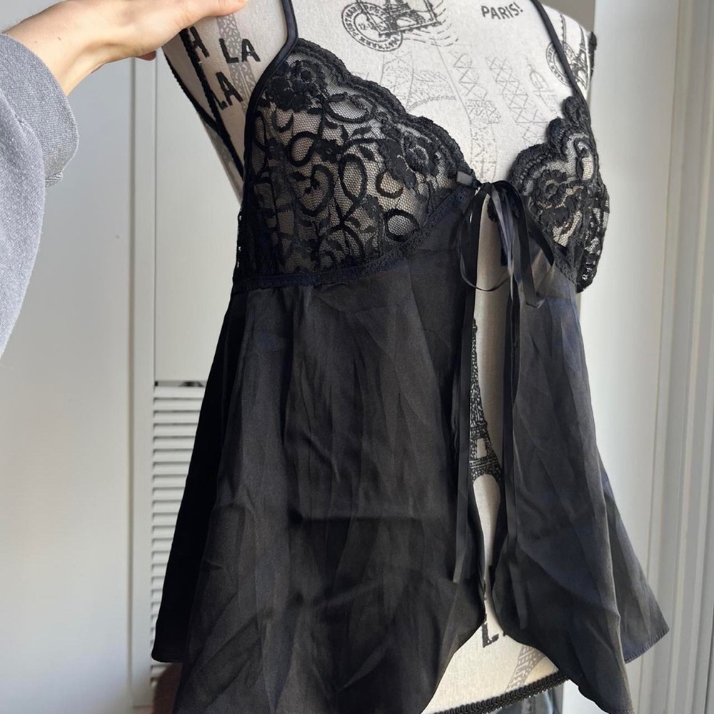 Amazing vintage black lace satin top